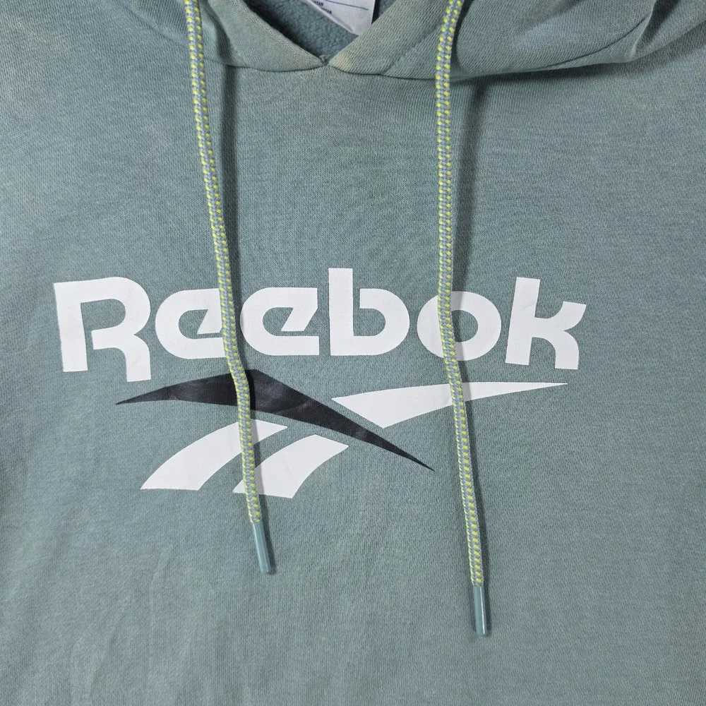 Reebok Hoodie Mens Medium Green Yellow Colorblock Classic Logo Pullover